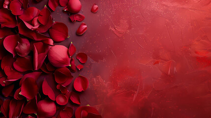 Luxuriously scattered red rose petals with artistic red paint smears on a dark, moody backdrop, summoning a sense of passion, romance, and drama - obrazy, fototapety, plakaty