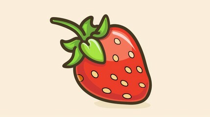   A drawing of a strawberry with a green leaf on its tip and dots on its side
