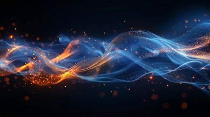   A blue-orange abstract background with a centrally emanating wave of light and a topical blur of light - obrazy, fototapety, plakaty