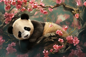 Panda abstract soft peach color illustration