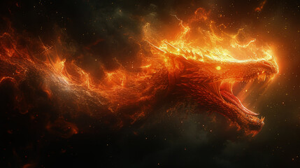 The fire red dragon brings disaster. Animal myths. Fictional world. - obrazy, fototapety, plakaty