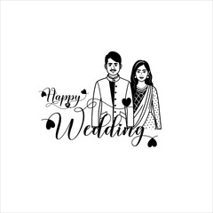 Shubh vivah and happy Wedding Decorative CalligraphyLettering design for Wedding Anniversary greetings Vector Illustration