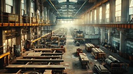 A large industrial building with many machines and a lot of space