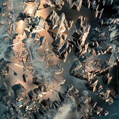 Macro photography of ice crystals forming abstract shapes on a windowpane - obrazy, fototapety, plakaty