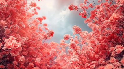   A photo of several pink blossoms against a blue canvas and a fluffy white cloud in the foreground