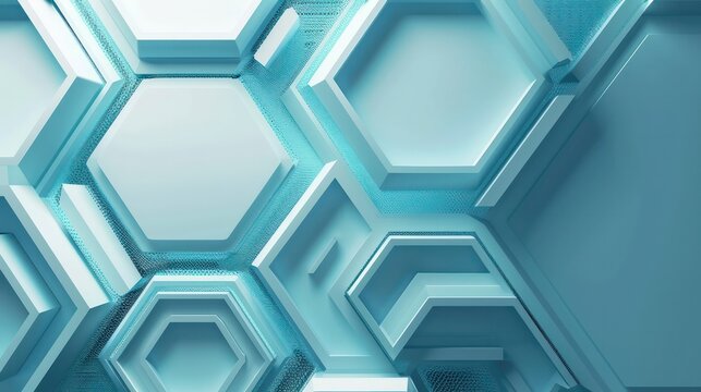 A blue and white image of a building with hexagonal shapes