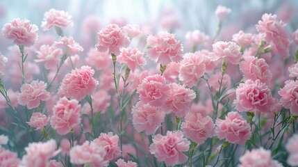   A field of pink flowers with numerous blooms