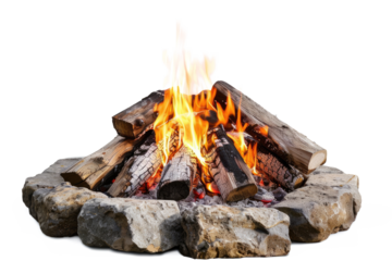 campfire or bonfire burning, isolated on white or transparent png