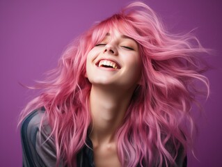Fototapeta premium Smiling Woman With Pink Hair