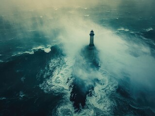 A striking image of a lighthouse towering over the expansive open ocean.