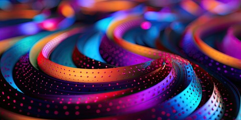 Immerse yourself in the vibrant energy of neon lights with an abstract disk illustration, pulsating with the essence of technology. - obrazy, fototapety, plakaty