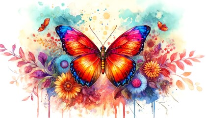 Fototapeta na wymiar Watercolor Painting of Julia Heliconian Butterfly