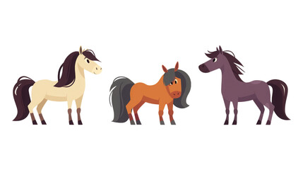 Various Cartoon Horses Colorful Illustration Set isolated