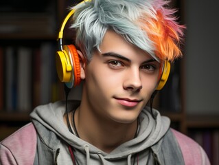 Young Man Listening to Music With Headphones