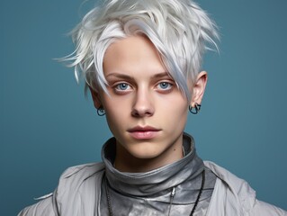 Fototapeta premium Woman With White Hair in Silver Outfit