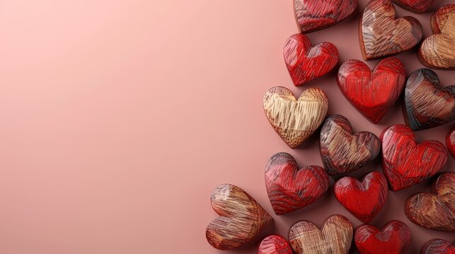   A heart-shaped chocolate group on pink background with 'I Love You' space