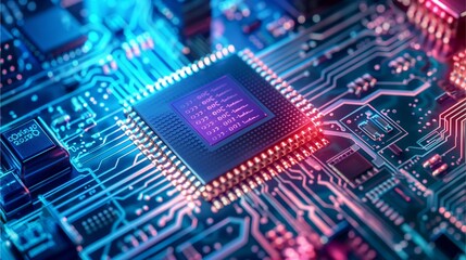 Obraz premium Electronic circuit board computer processor technology chip hardware microcontroller components digital PC semiconductor transistors engineering image