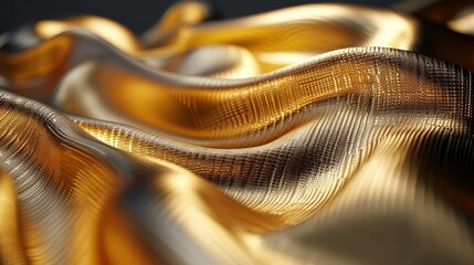   A close-up shot of intricate gold and silver fabric featuring wavy lines at the top and bottom