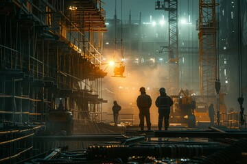Night Shift at Industrial Construction Site