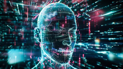Obraz premium An abstract human head filled with digital lines