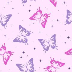 Seamless pattern with butterfly. Neo tribal tattoo. Hand drawn vector background.