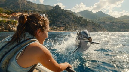 Close encounter with a dolphin during a dolphin-watching tour