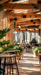 Modern wood textured interior cafe with a wooden structure