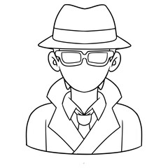 faceless man detective illustration hand drawn outline vector