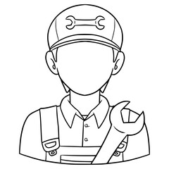 faceless man mechanic illustration hand drawn outline vector