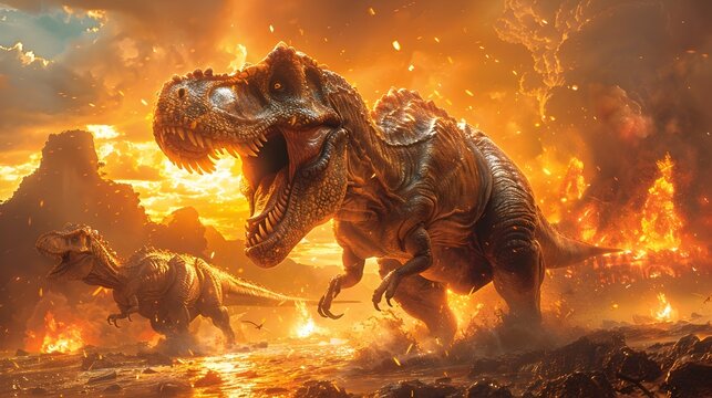 Fierce Theropod Hunters Amid Volcanic Chaos An Intense Prehistoric Drama