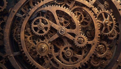 Close-up view of an intricate clockwork mechanism, showcasing the beauty of vintage engineering with every gear and cog.. AI Generation