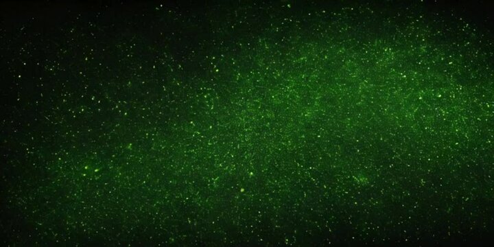 Abstract green shiny dust particles on plain black background from Generative AI