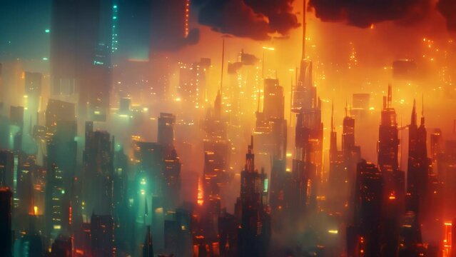3D future technology cyberpunk city, psychedelic neon color light