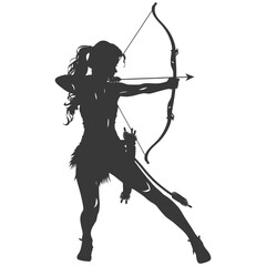 Silhouette Woman Archery Athlete in action full body black color only