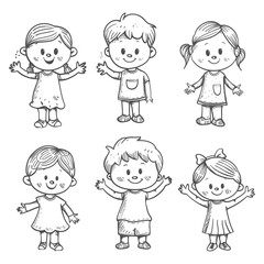 well hand drawing cute kids set doodle style illustration black color only
