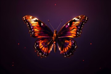 Vibrant Butterfly with Illuminated Wings Against Purple