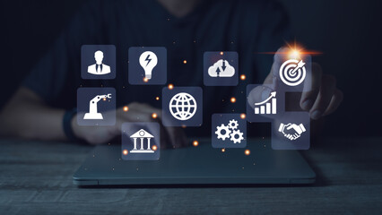 Big data analysis and business concept with charts and graphs icons on digital screen