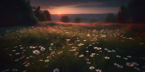 Enchanted Wildflower Meadow at Sunset