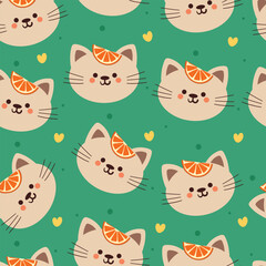 Obraz premium seamless pattern cartoon cat and orange. cute animal wallpaper for textile, gift wrap paper