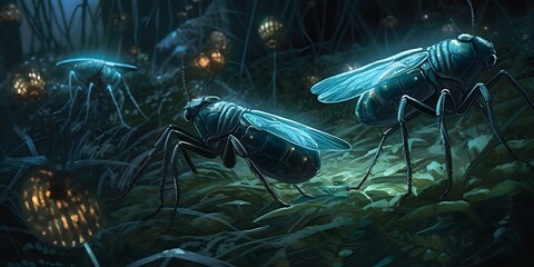 Luminous Insects in a Mystical Nocturnal Forest