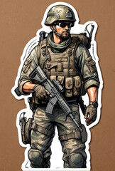 Sticker of a soldier on an isolated white background.