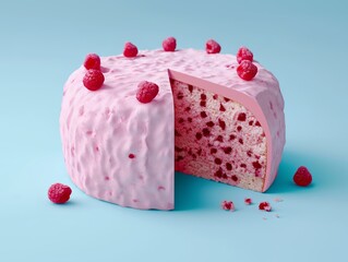 Berry Delight: Pink Cake with Berries on an Isolated Blue Background