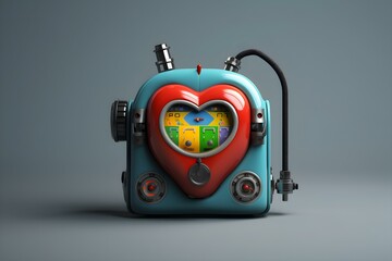 Fototapeta premium Retro Heart-Shaped Robot with Colorful Gauges and Dials