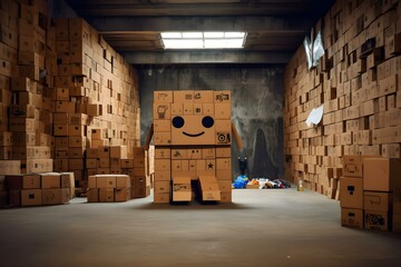 Cardboard Giant in a Warehouse Full of Boxes