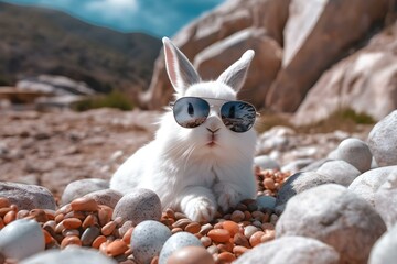 Stylish Rabbit Sporting Sunglasses Outdoors