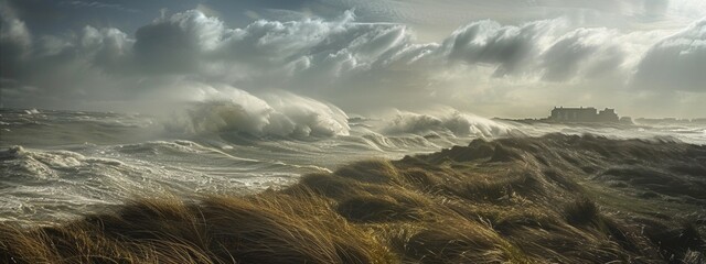 The storm was strong and the sea had high waves. - obrazy, fototapety, plakaty