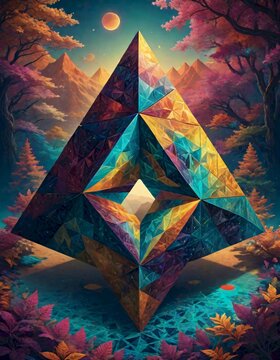 Sierpinski Triangle, Vibrant Display of Geometric Complexity in a Spectrum of Colors, Generative AI