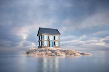 Beautiful house isolated on small island. - 778771181