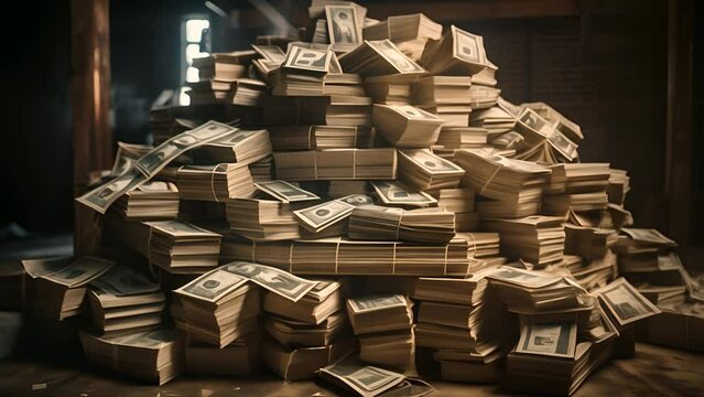 Money Pile of packs of hundred dollar bills stacks	