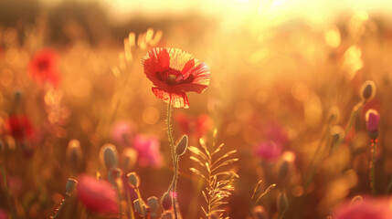 Poppy Flower in Sunshine - Wallpaper in red and yellow colors 
